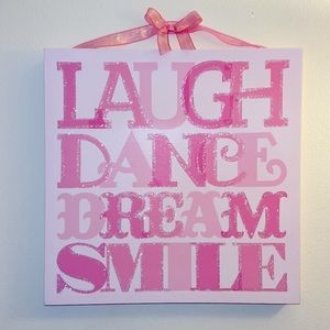 Laugh Dance Dream Smile 20”x20” Canvas Perfect for Little Girls Room or Nursery